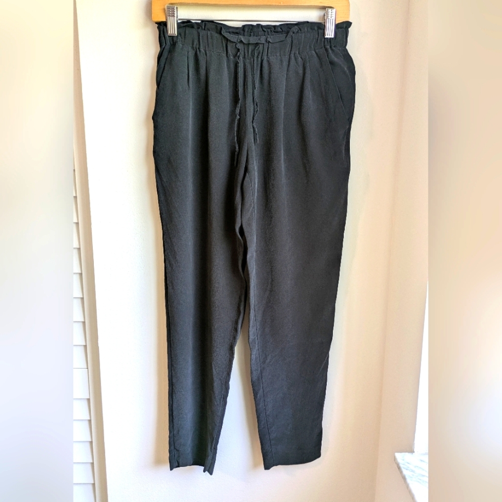 Armani Exchange 100% Mulberry Silk Black Pants Drawstrings Size S Lightweight